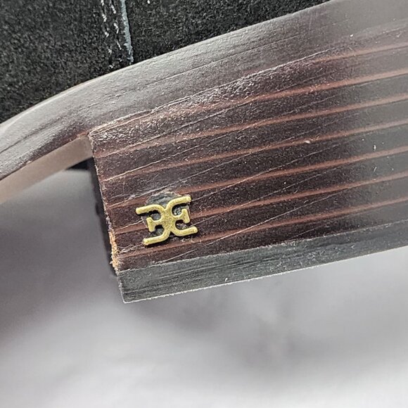 Sam Edelman Size 8.5 Bronson Black Suede Chelsea Boots Stacked Block Heel - Picture 5 of 10